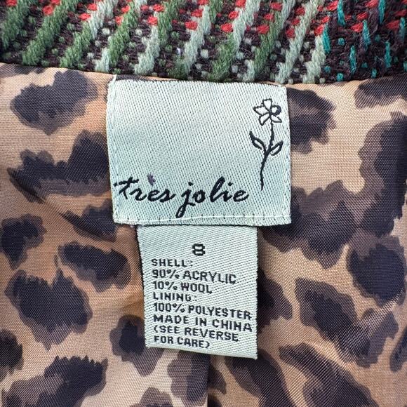 Tres Jolie Colorful Fall Tweed Blazer-Fringe, Flower Embroidered, Preppy Size 8 - Picture 4 of 9